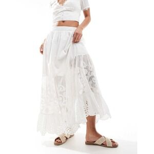 NWT Abercrombie & Fitch eyelet tiered linen maxi skirt in white Boho Small